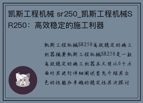 凯斯工程机械 sr250_凯斯工程机械SR250：高效稳定的施工利器